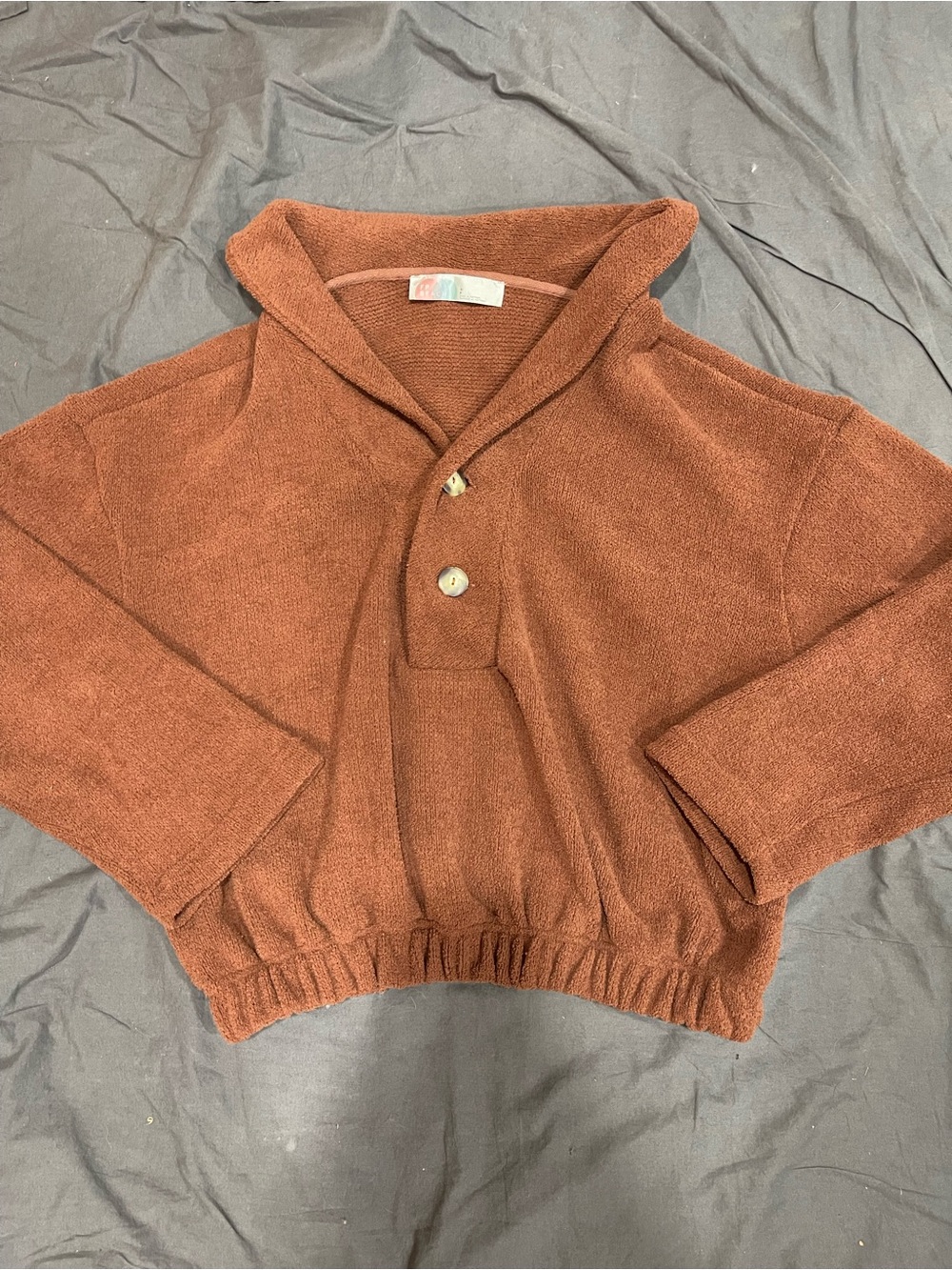 Shawl-Collar Pullover Hoodie in Rust Color